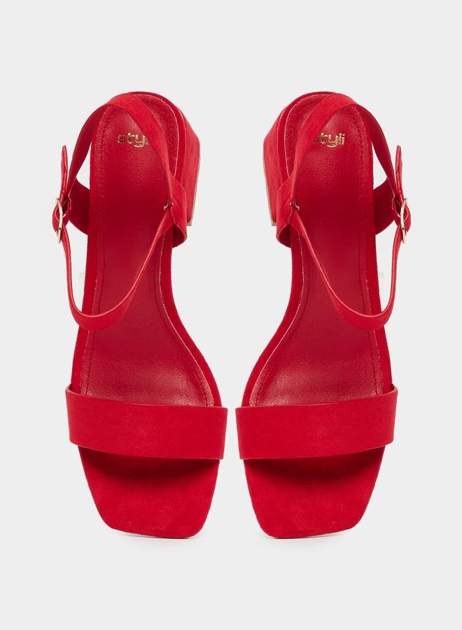 Styli Red Suede Block Heel Sandals - Image 5